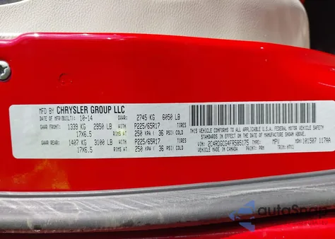 2015 Dodge Grand Caravan Sxt z USA, uszkodzony, nr VIN 2C4RDGCG4FR585175